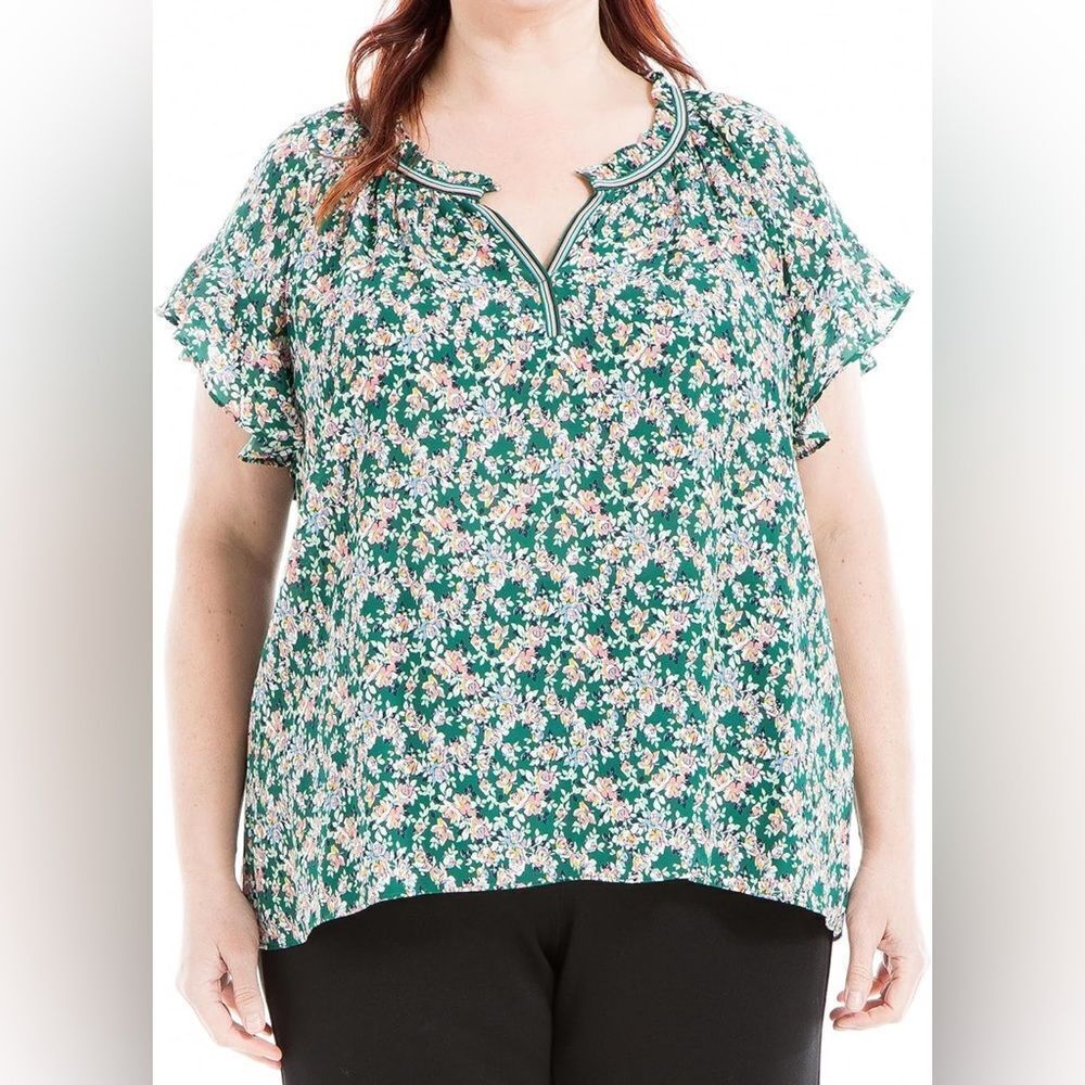 Max Studio Women’s 1X Floral Green Top NWT